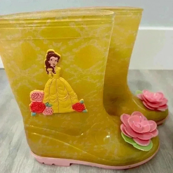 Kids Disney Store Belle Yellow Jelly Rain Boots Size 1 Flowers Princess - Picture 5 of 8